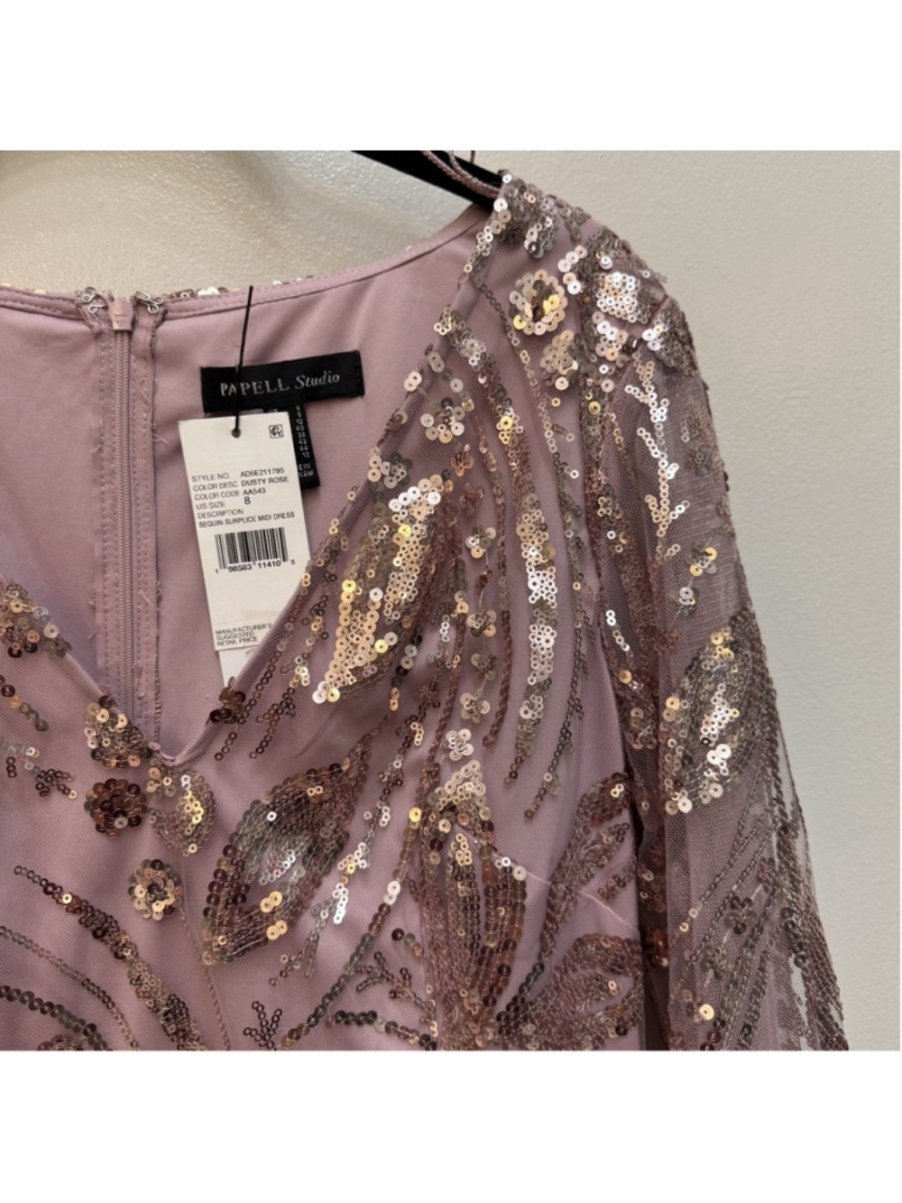 Adrianna Papell Pink Sequin Blouson Sleeve Sheath Cocktail Dress Wedding - Picture 7 of 9